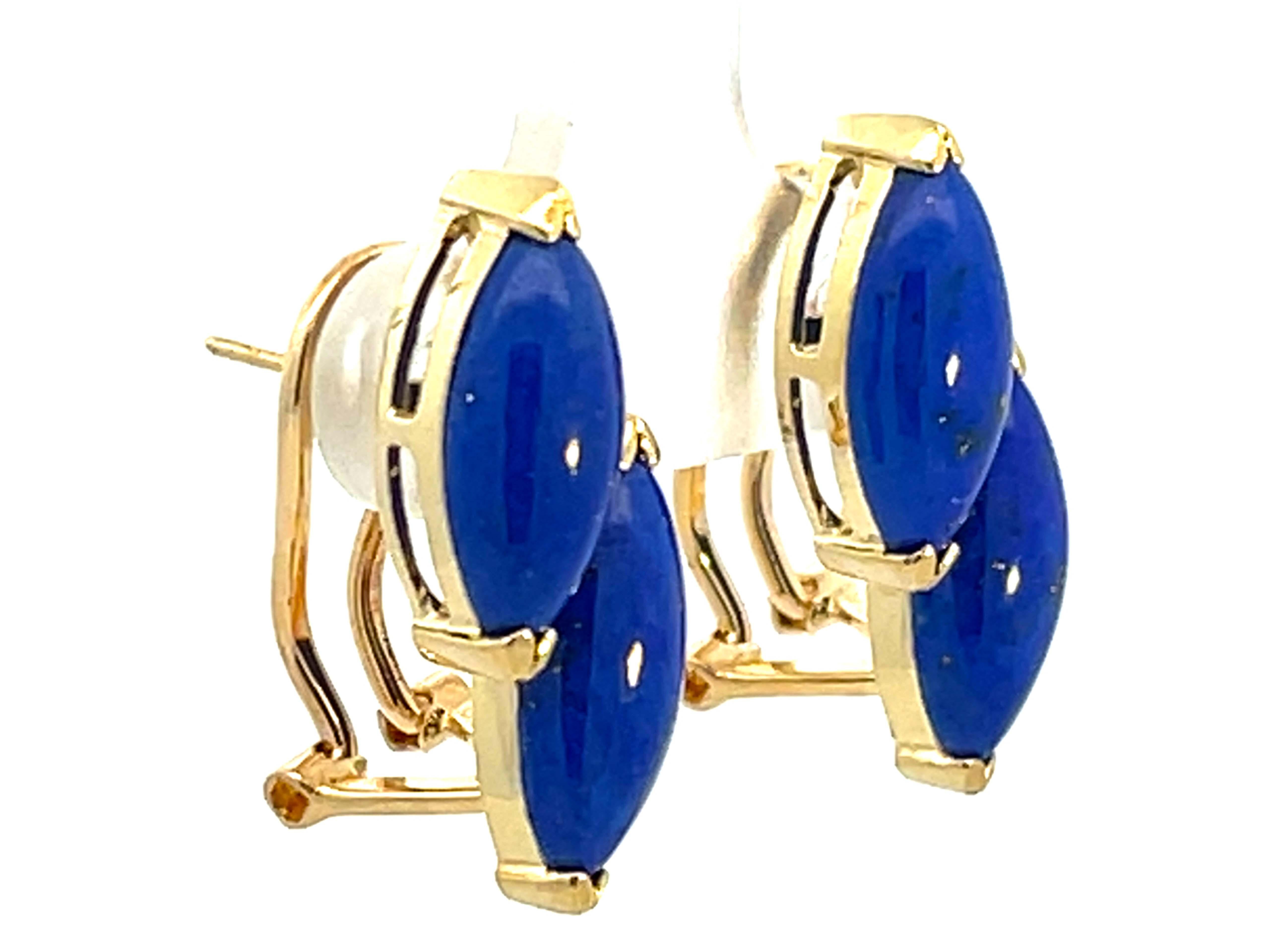 Modern Double Marquise Lapis Lazuli 14K Yellow Gold Earrings For Sale