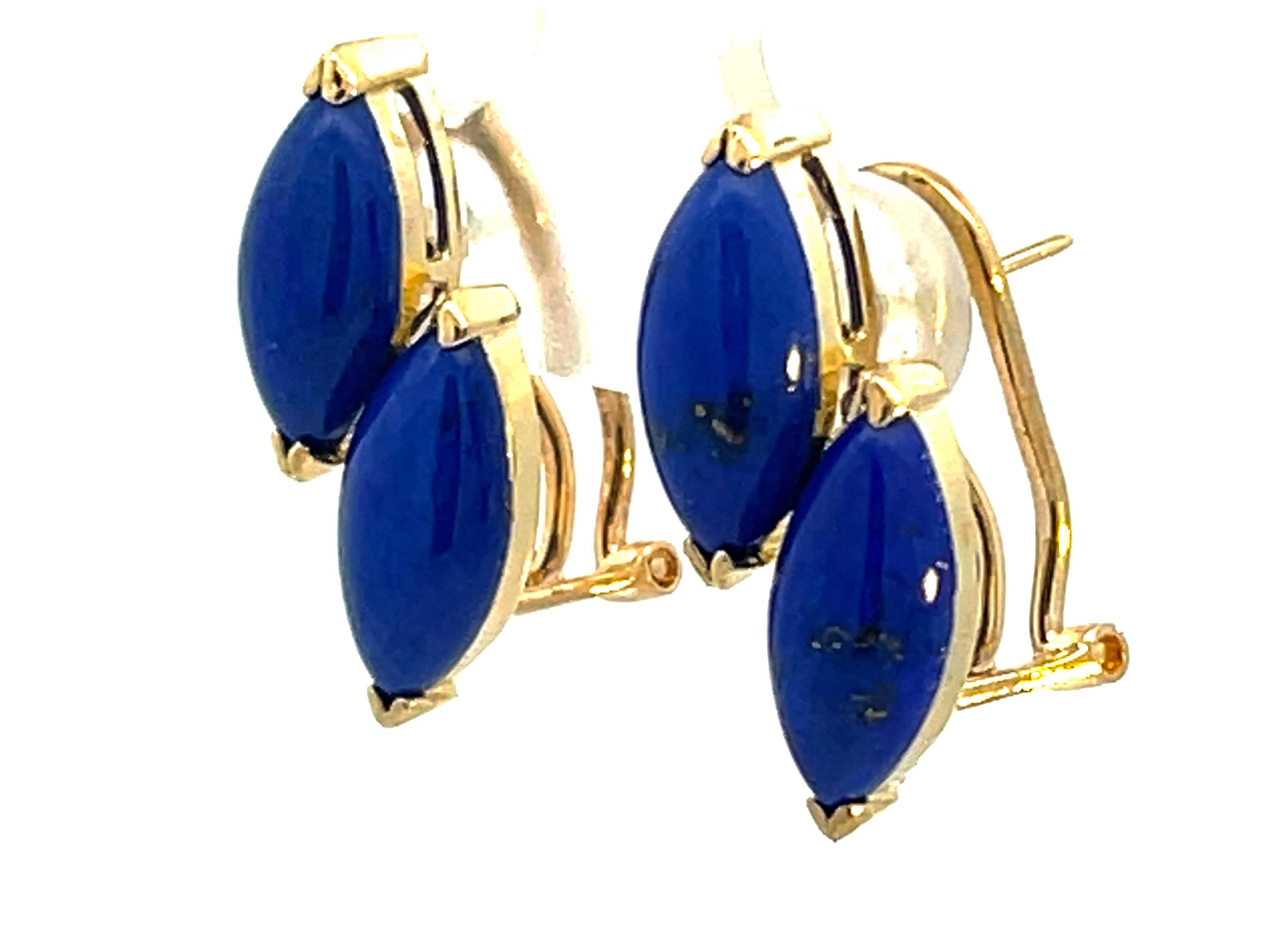 Marquise Cut Double Marquise Lapis Lazuli 14K Yellow Gold Earrings For Sale