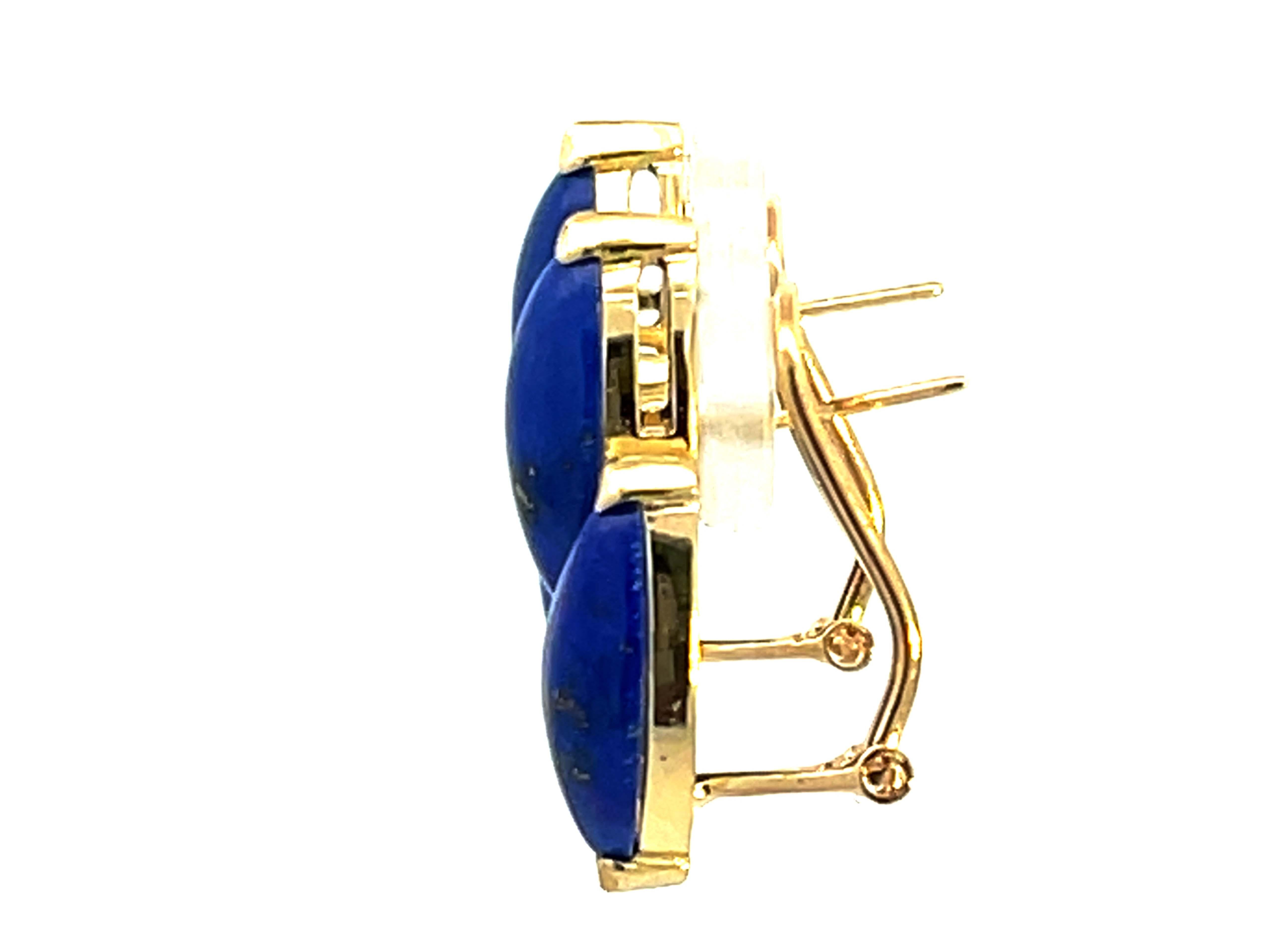 Women's Double Marquise Lapis Lazuli 14K Yellow Gold Earrings For Sale