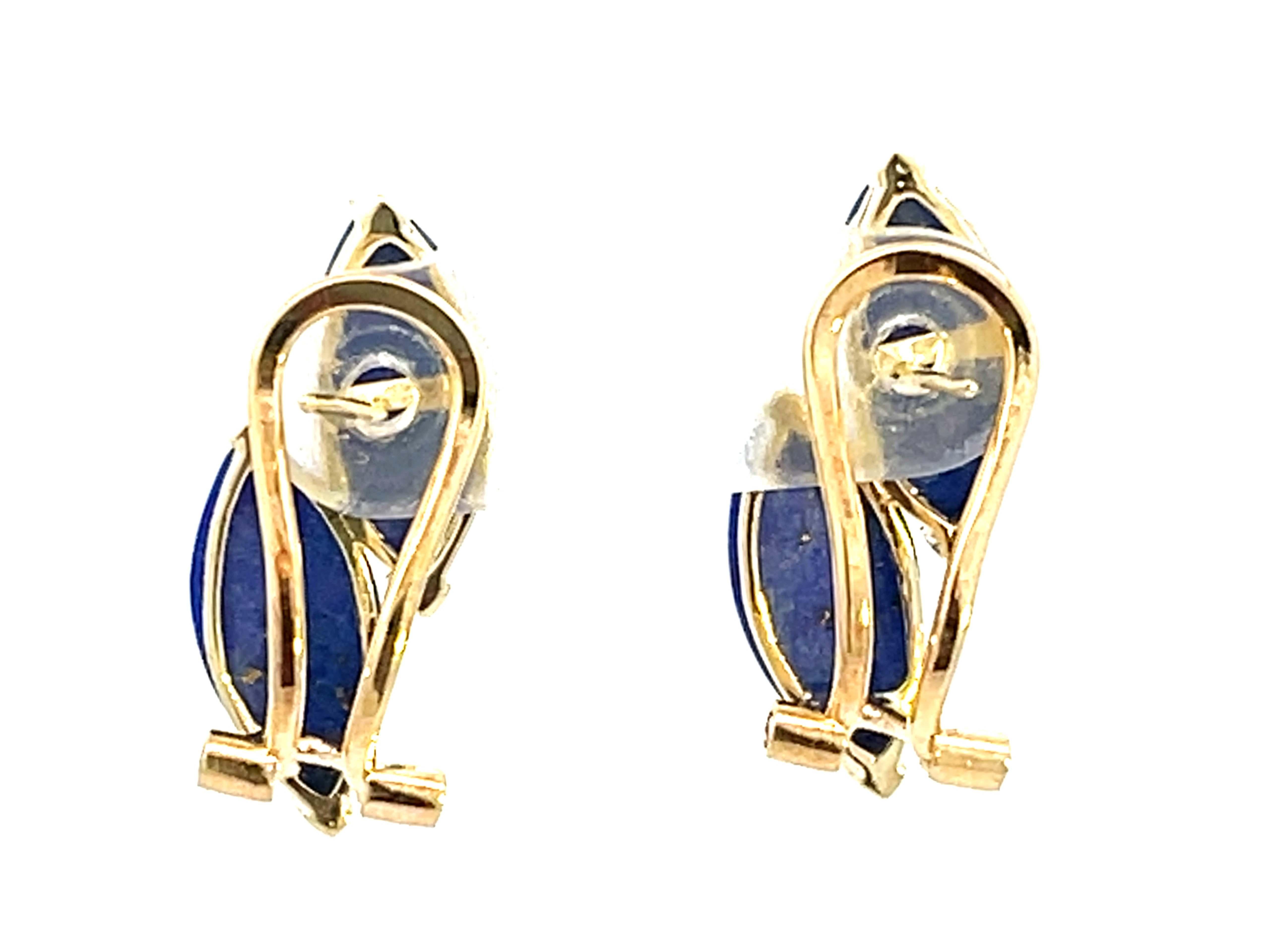Double Marquise Lapis Lazuli 14K Yellow Gold Earrings For Sale 1