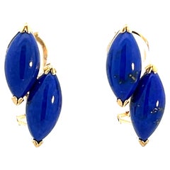 Vintage Double Marquise Lapis Lazuli 14K Yellow Gold Earrings