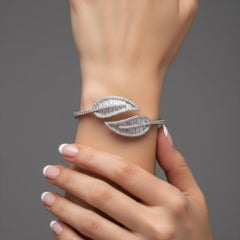 Double Marquise Leaf Bangle 18K White Gold Diamond Bracelet