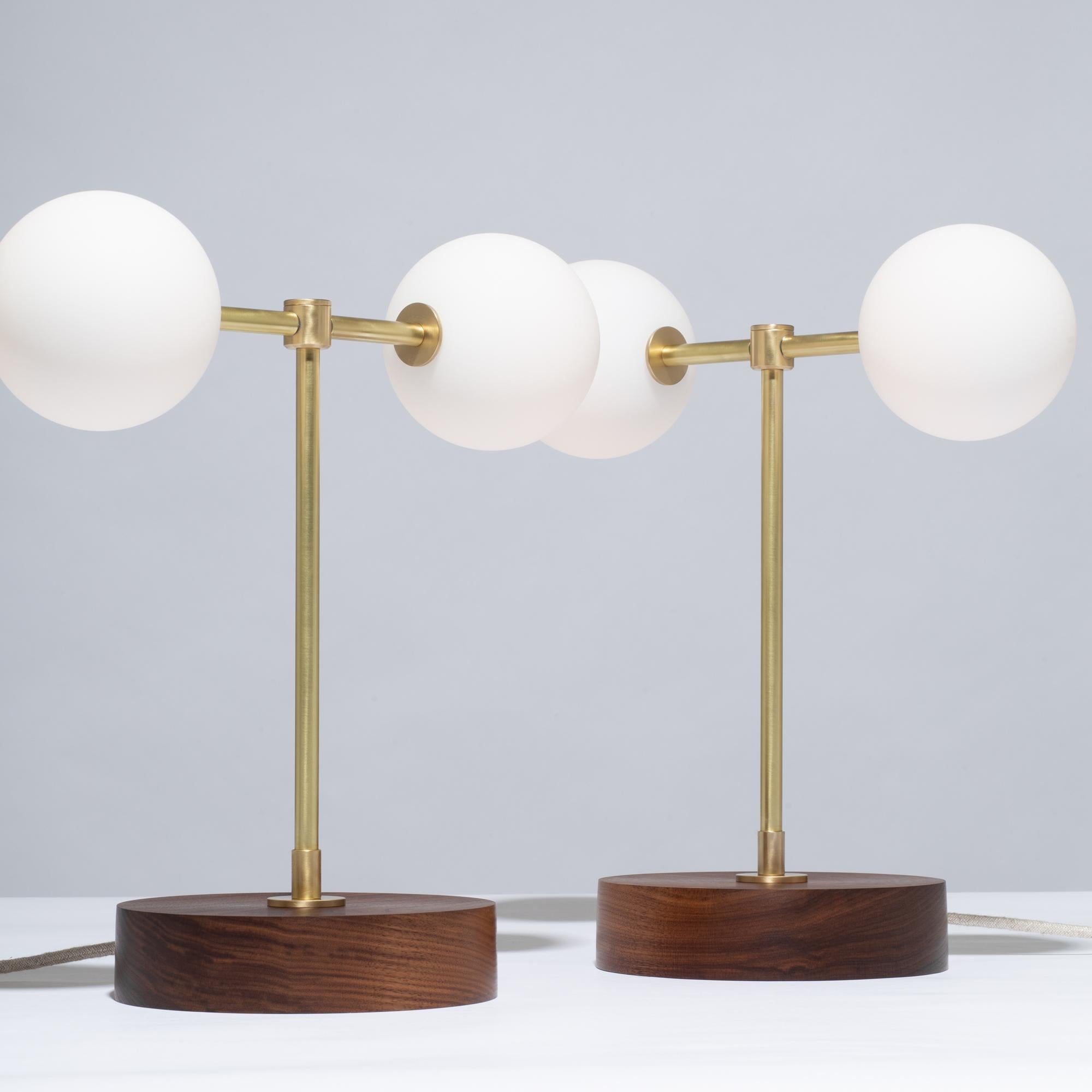 Modern Double Matte Globe American Black Walnut Table Lamp by Lights of London For Sale