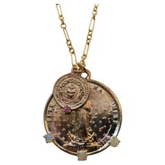 Collier de chaîne à double médaille Saphir rose Opale J Dauphin