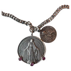 Double Medal Ruby Virgin Mary Chain Necklace Virgin Mary Ruby Sterling Silver
