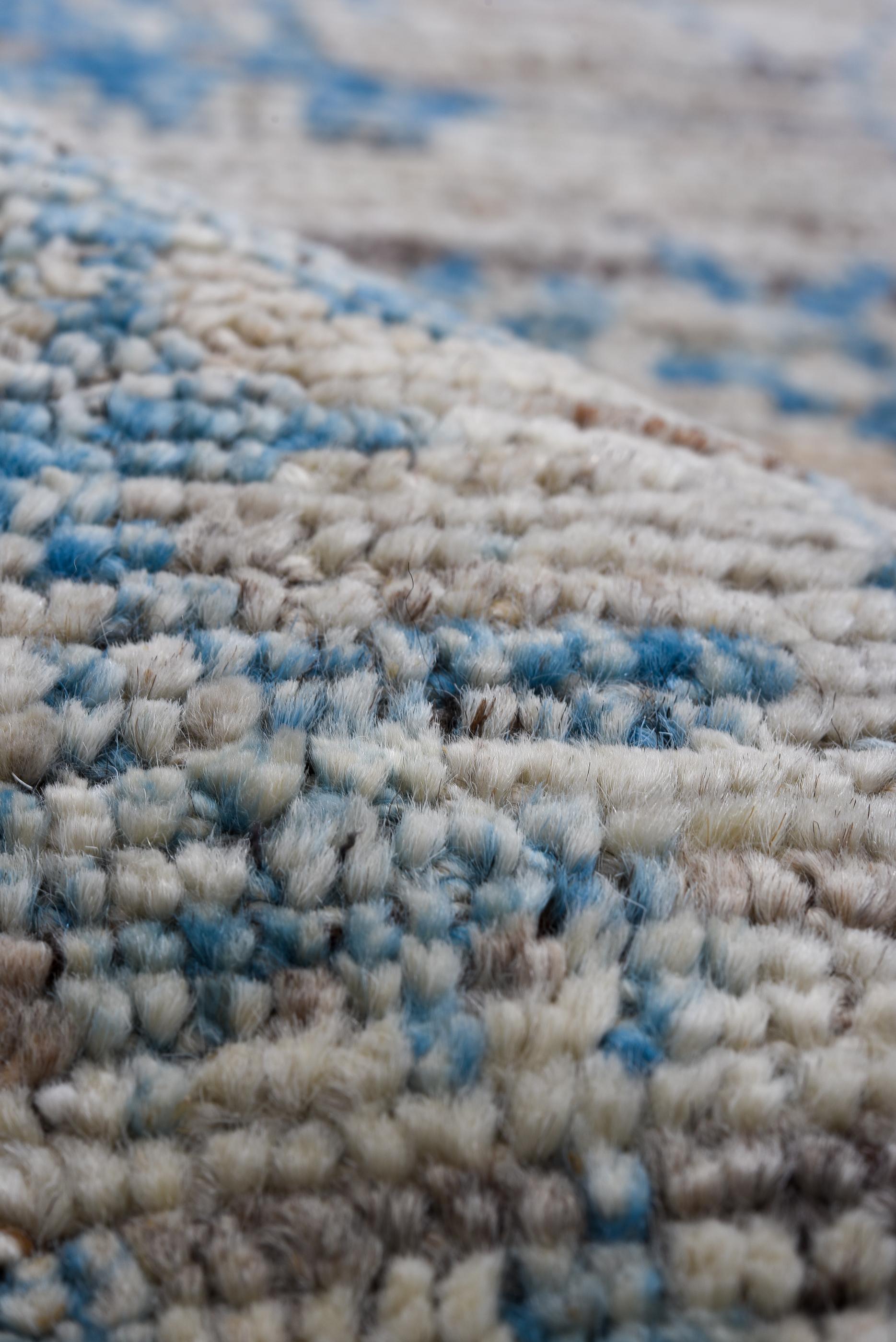 Wool Double Medallion Long Tulu in Azure Blue For Sale