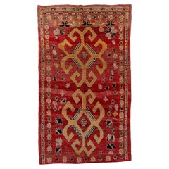 Tapis marocain à double médaillon avec motifs géométriques floraux rouge foncé or ancien