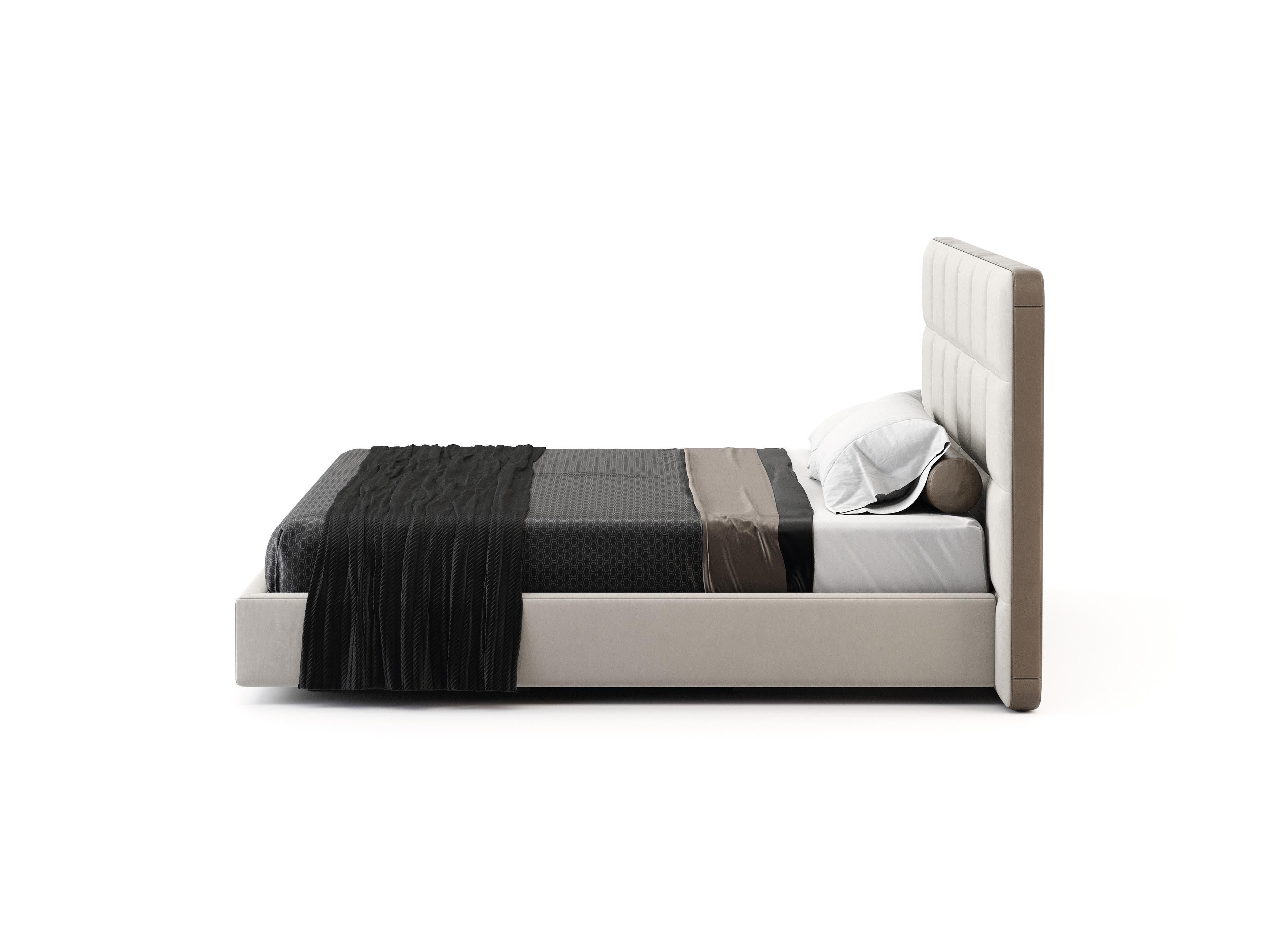 Portuguese Double Modern Madrid Bed Made with Velvet and Leather, Handmade by Stylish Club For Sale