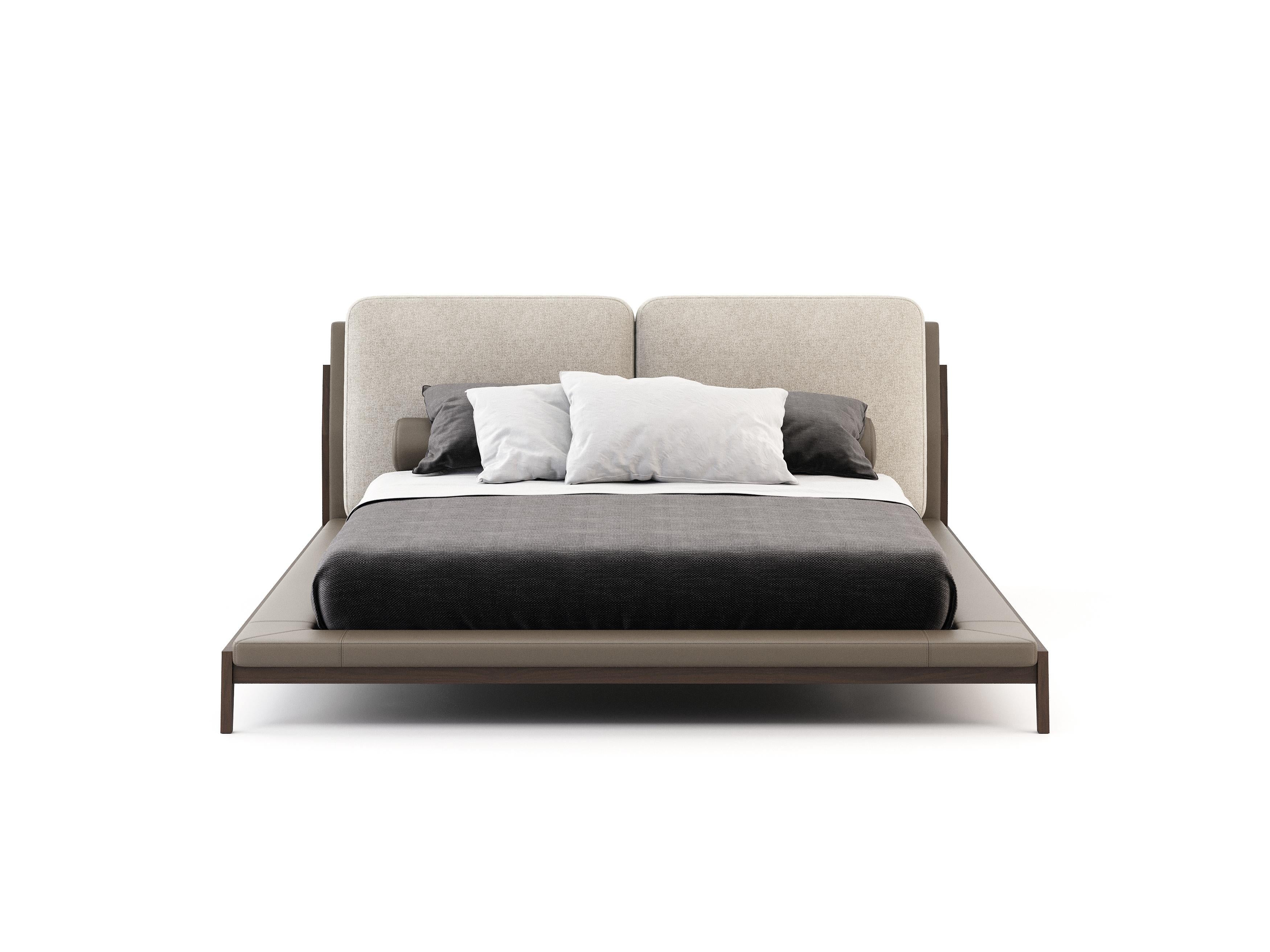 Double Modernes Milos-Bett aus Nussbaum und Leder, handgefertigt von Stylish Club (Portugiesisch) im Angebot
