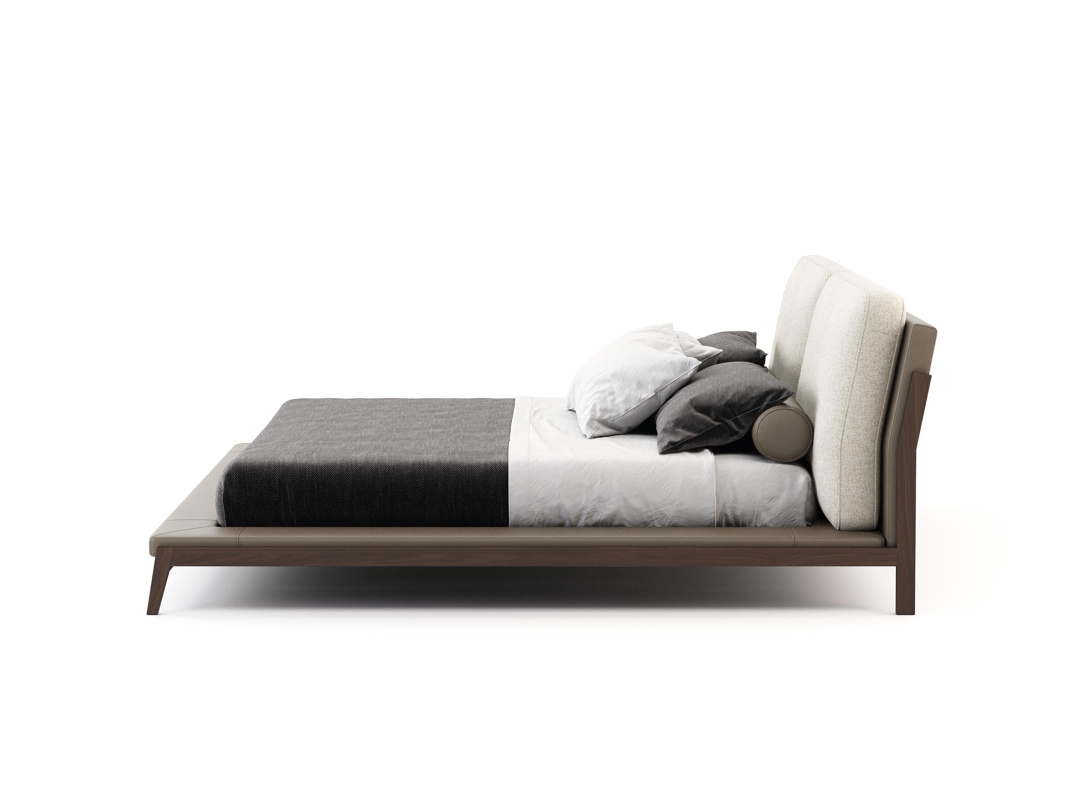 Hand-Crafted Double Modern Milos Bed Made with Walnut and Leather, Handmade by Stylish Club For Sale