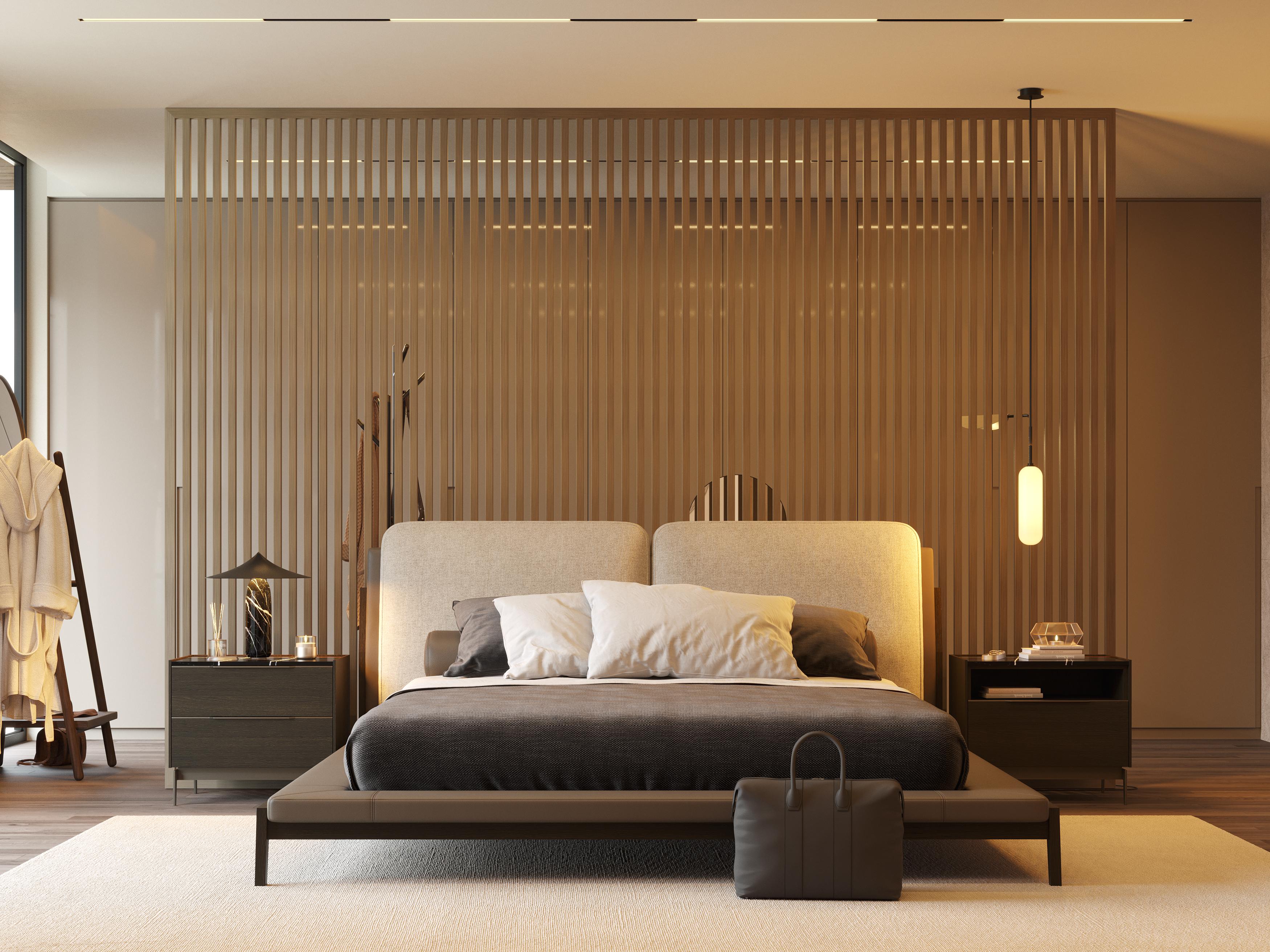 Double Modernes Milos-Bett aus Nussbaum und Leder, handgefertigt von Stylish Club im Angebot 1