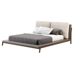 Double Modern Milos Bed Made with Walnut and Leather, Handmade by Stylish Club