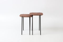 Double Modernist side table "Zal", painted steel and natural wood
