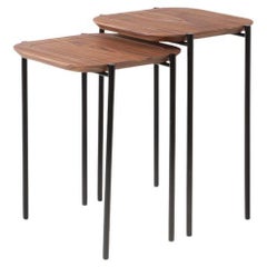 Table d'appoint moderniste double « Zal », acier peint et bois naturel