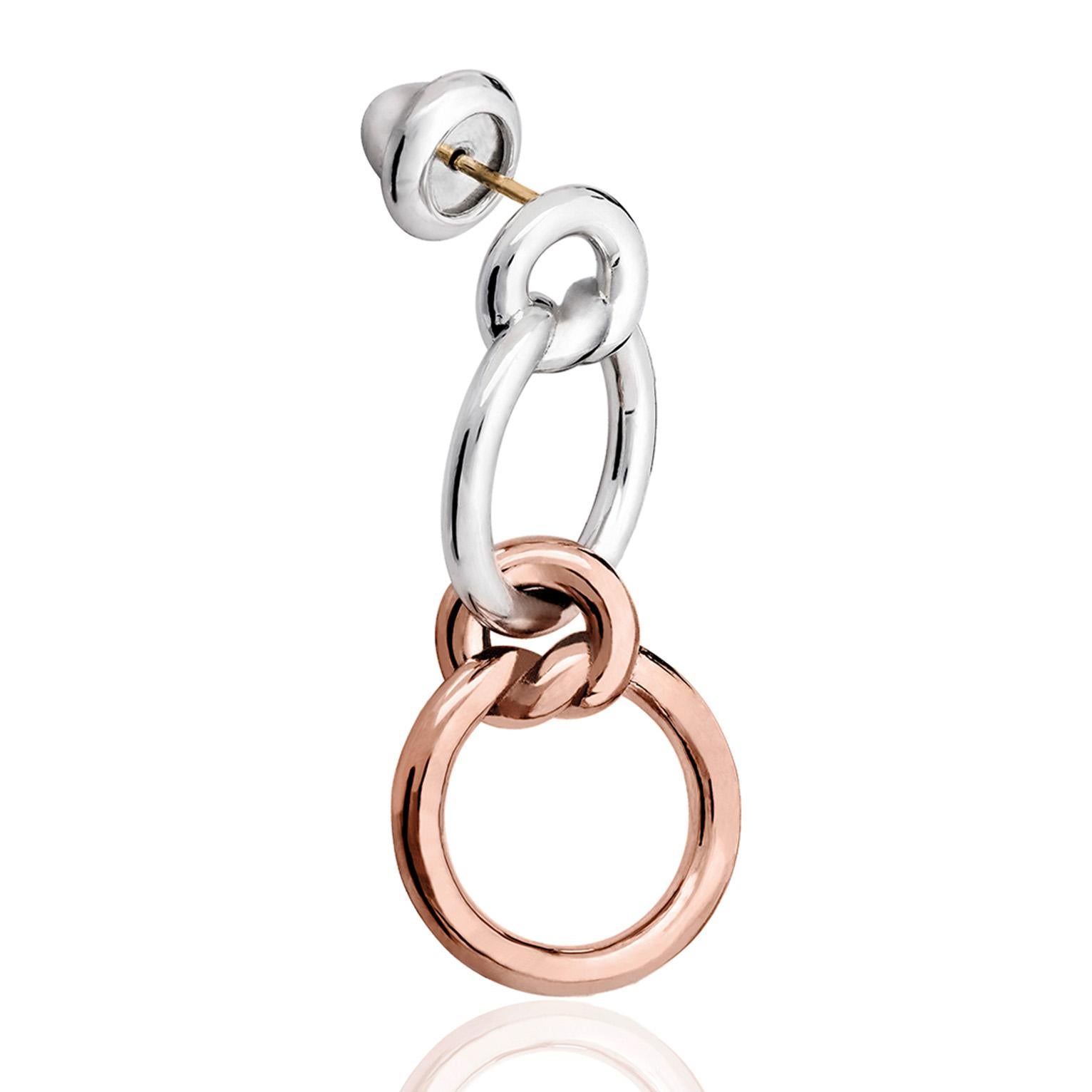 Silver & Rose Gold Vermeil Double Node Earrings In New Condition For Sale In Mexico City, MX