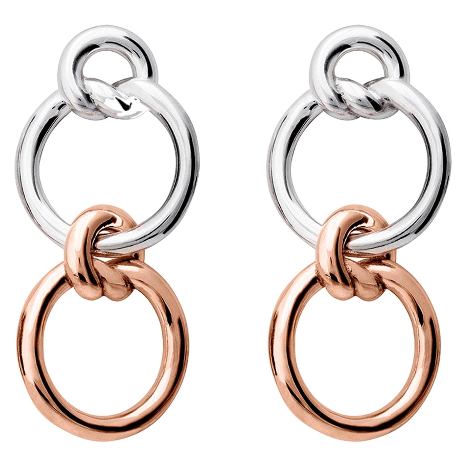 Silver & Rose Gold Vermeil Double Node Earrings For Sale