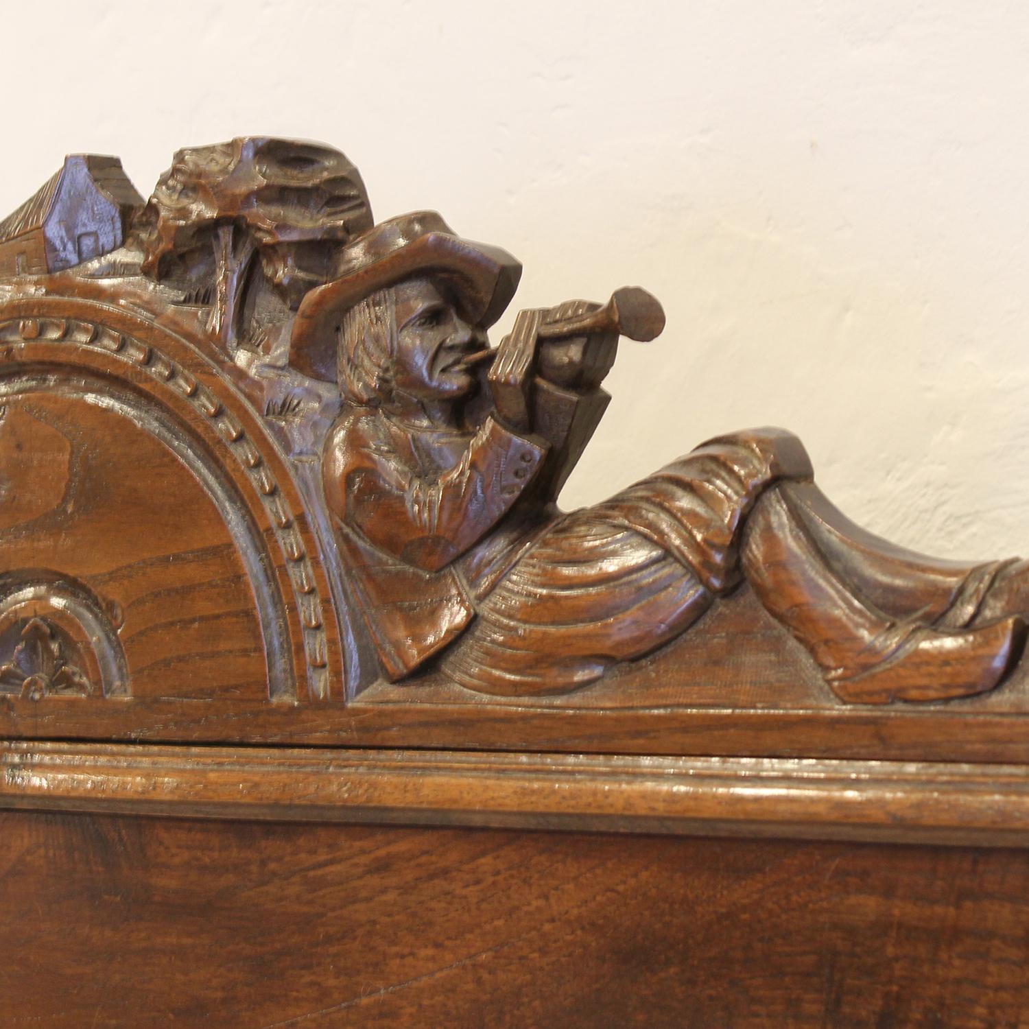 Double Oak Breton Carved Antique Bed - WD53 5
