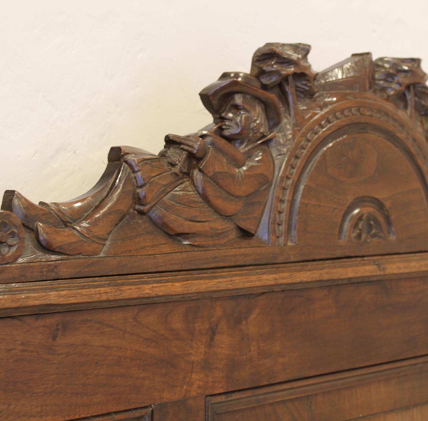 Double Oak Breton Carved Antique Bed - WD53 4
