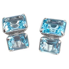 Double Octagon Blue Topaz Earrings