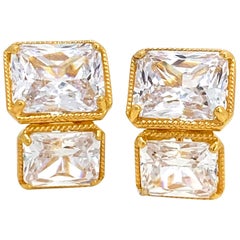 Double Octagon Faux Diamond Vermeil Earrings