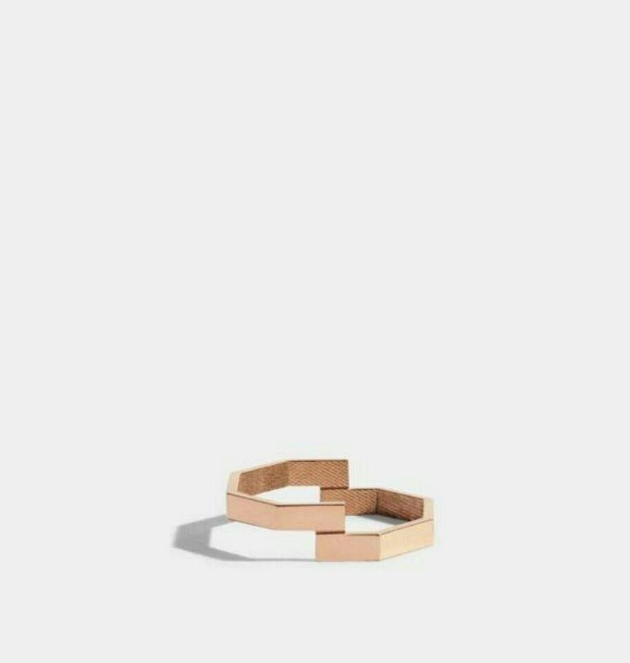 Art Deco Double Octagon Gold Ring 14k Solid Gold Ring Minimalist Geometric Design Ring. For Sale