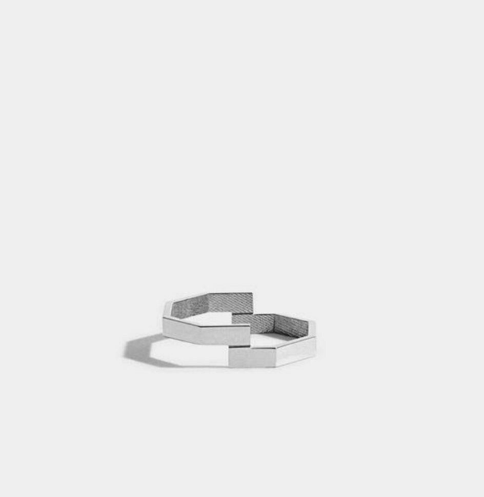 Women's or Men's Double Octagon Gold Ring 14k Solid Gold Ring Minimalist Geometric Design Ring. For Sale