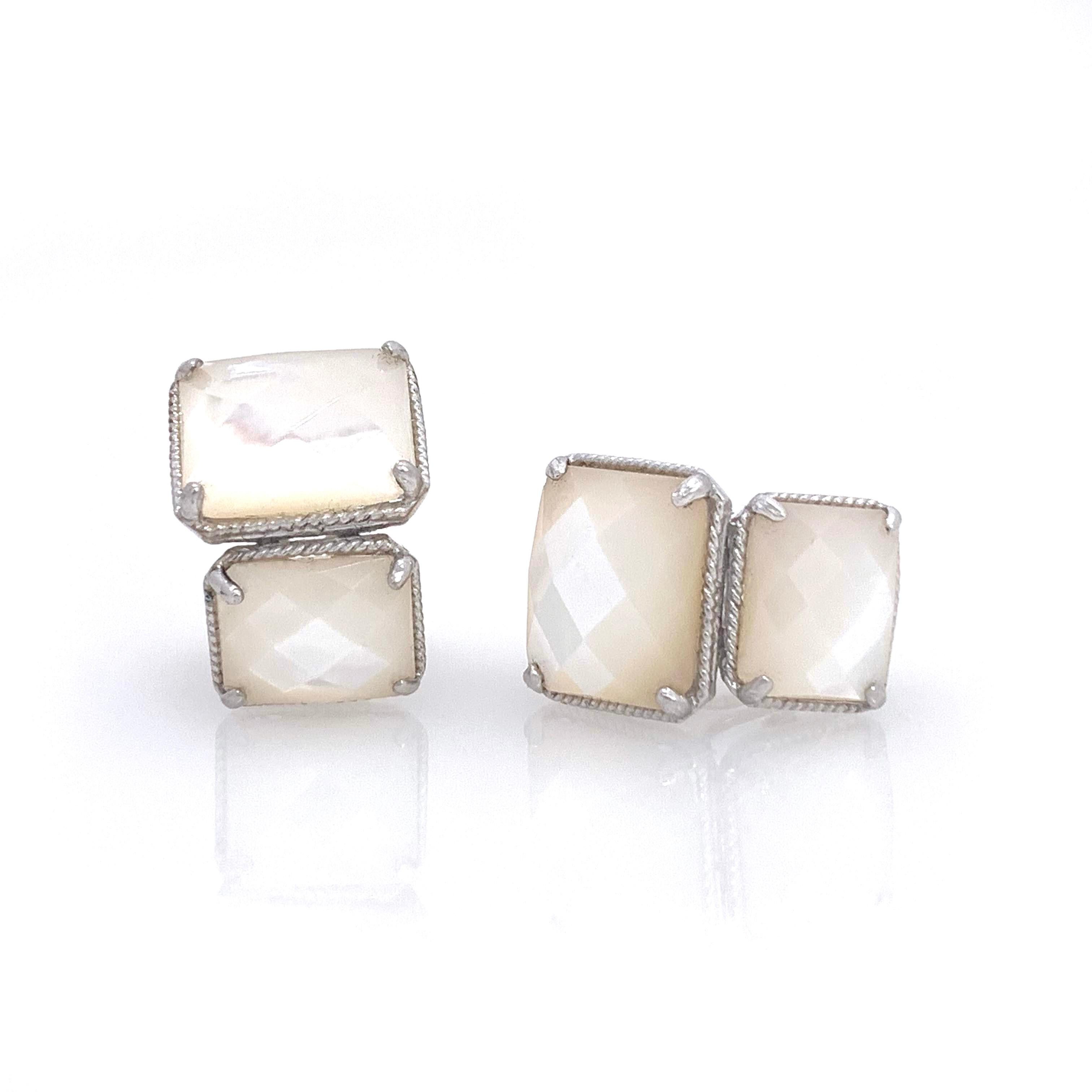 Contemporary Double Octagon Mother of Pearl Sterling Silver Earrings
