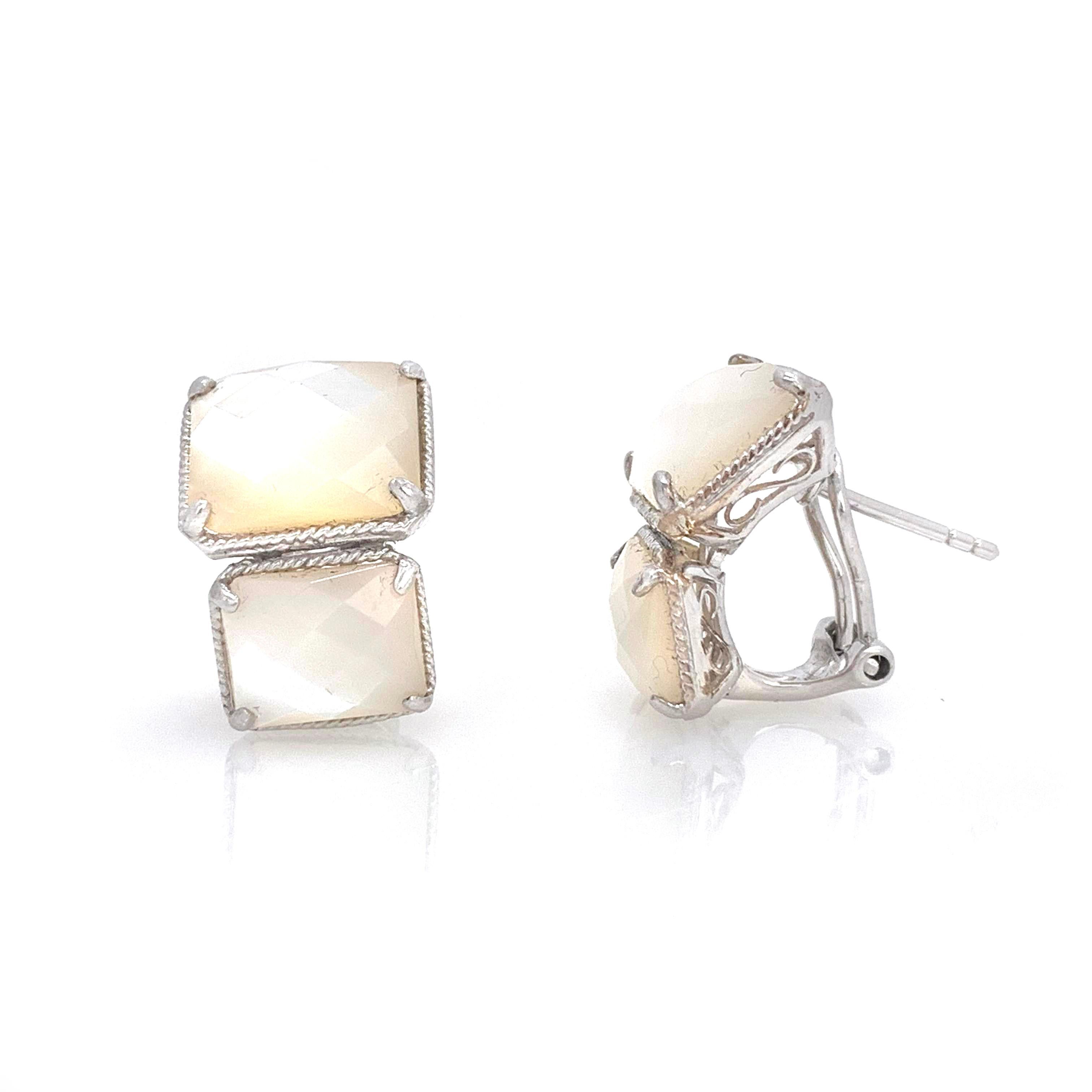 Double Octagon Mother of Pearl Sterling Silver Earrings In New Condition In Los Angeles, CA