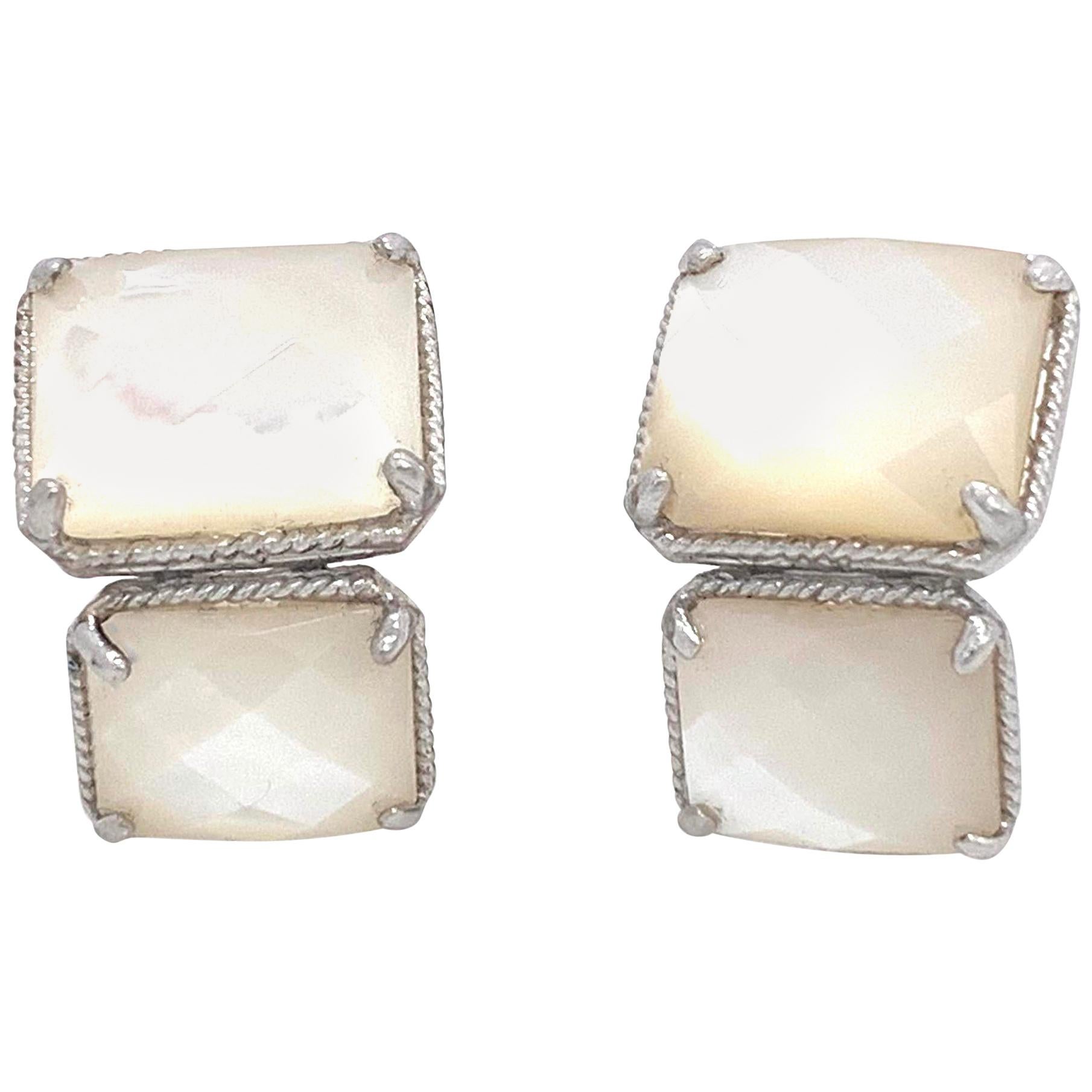 Double Octagon Mother of Pearl Sterling Silver Earrings