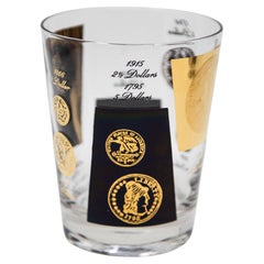 Double Old Fashioned Gold and Black Coin Barware by Cera Glass 1960s