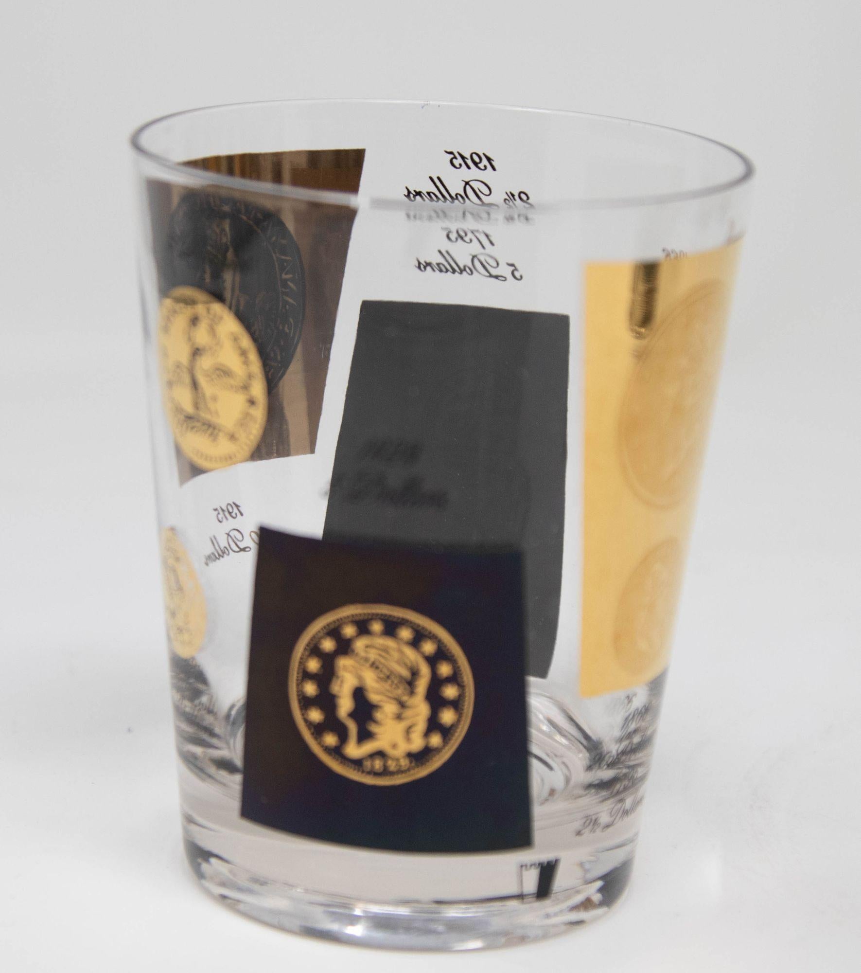 Set di 4 bicchieri da bar Double Old Fashioned Gold and Black Coin di CERA 1960s in vendita 3