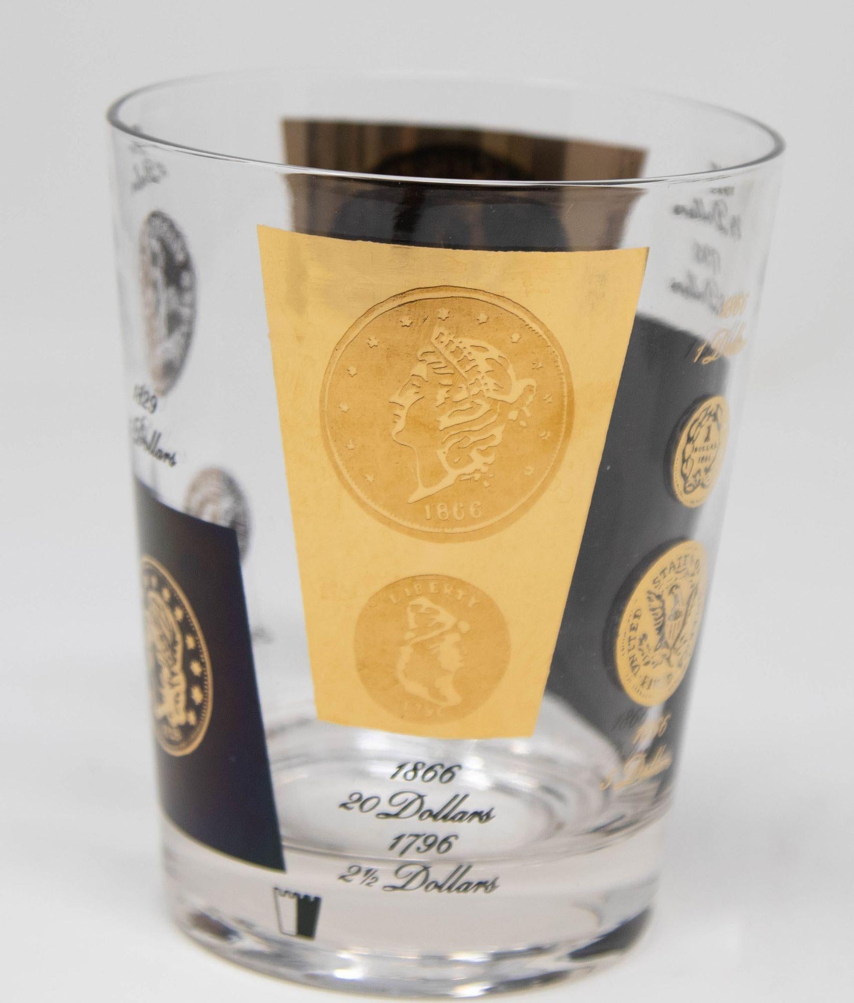 Set di 4 bicchieri da bar Double Old Fashioned Gold and Black Coin di CERA 1960s in vendita 4