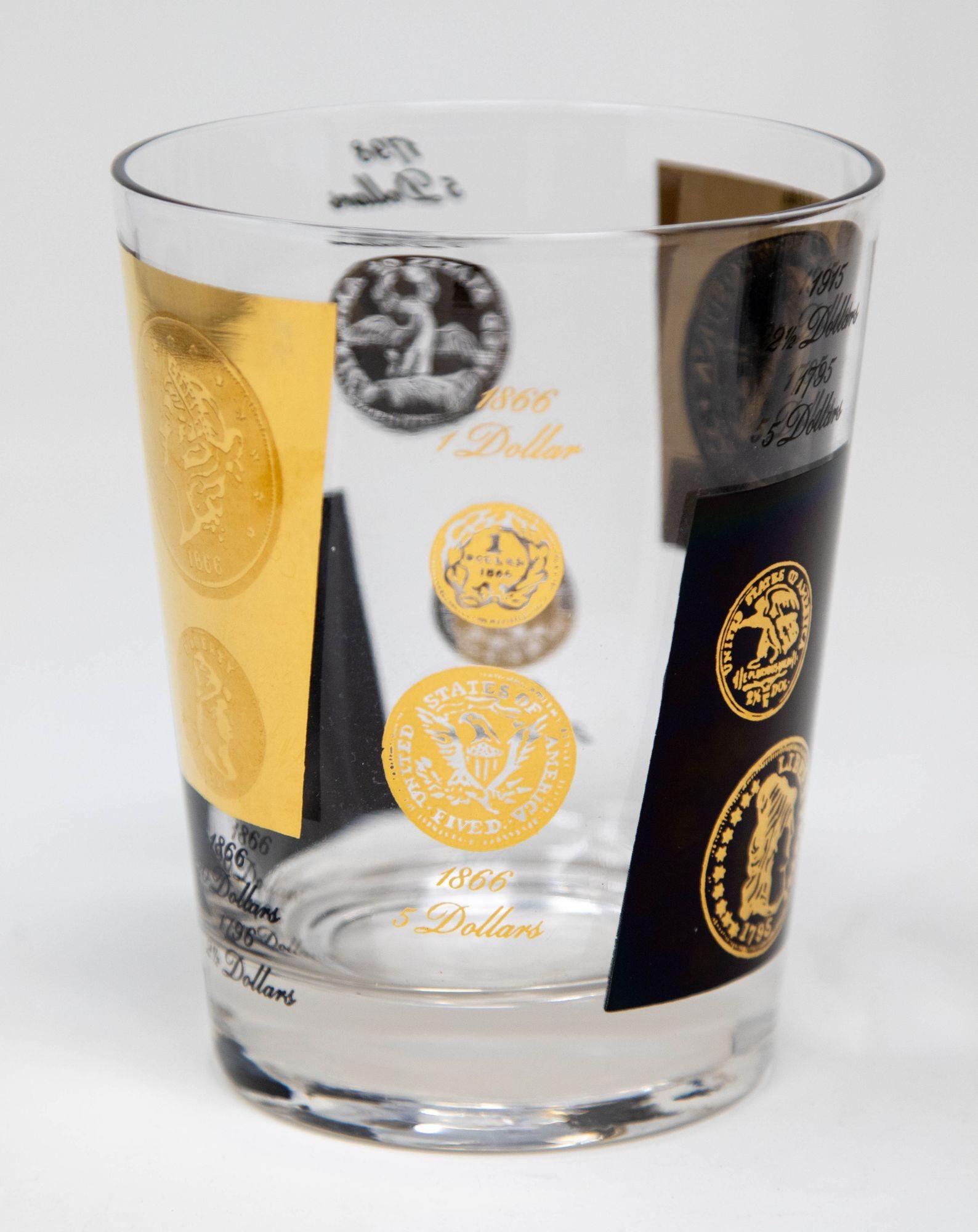 Set di 4 bicchieri da bar Double Old Fashioned Gold and Black Coin di CERA 1960s in vendita 5