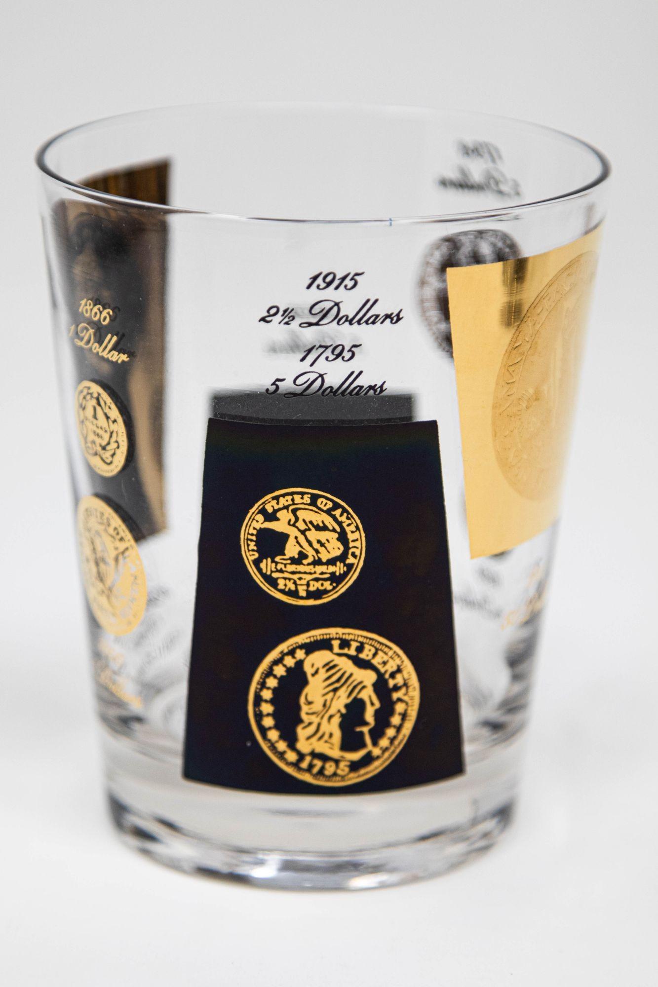 Set di 4 bicchieri da bar Double Old Fashioned Gold and Black Coin di CERA 1960s in vendita 6
