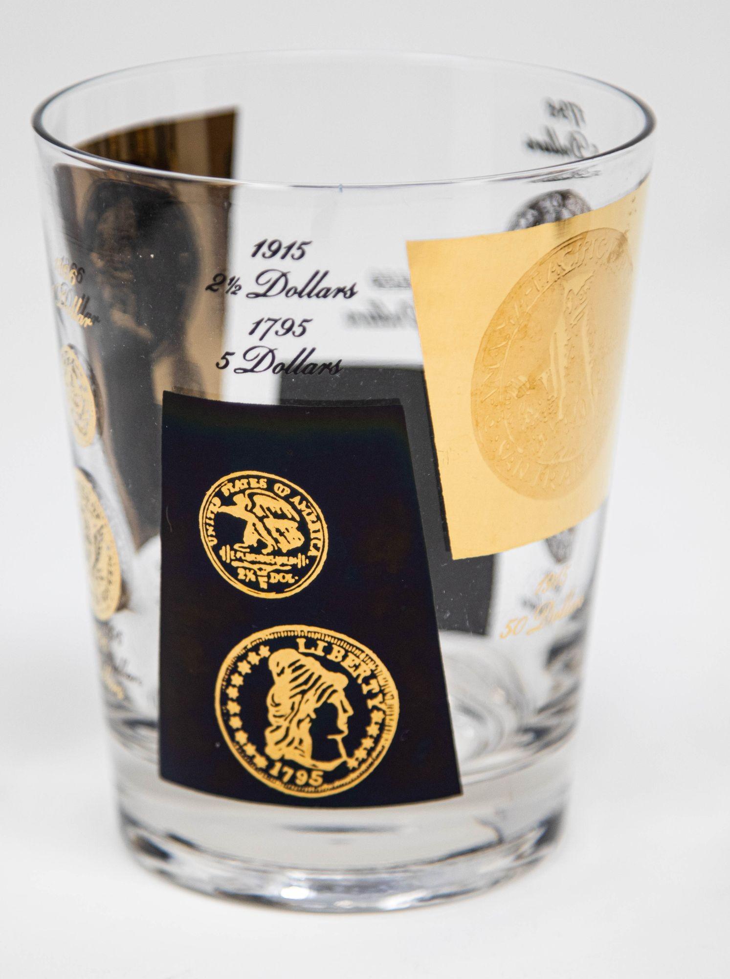 Set di 4 bicchieri da bar Double Old Fashioned Gold and Black Coin di CERA 1960s in vendita 11