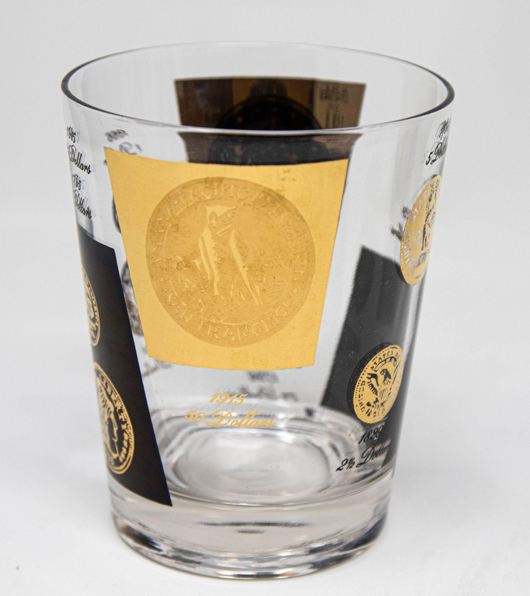 Mid-Century moderno Set di 4 bicchieri da bar Double Old Fashioned Gold and Black Coin di CERA 1960s in vendita