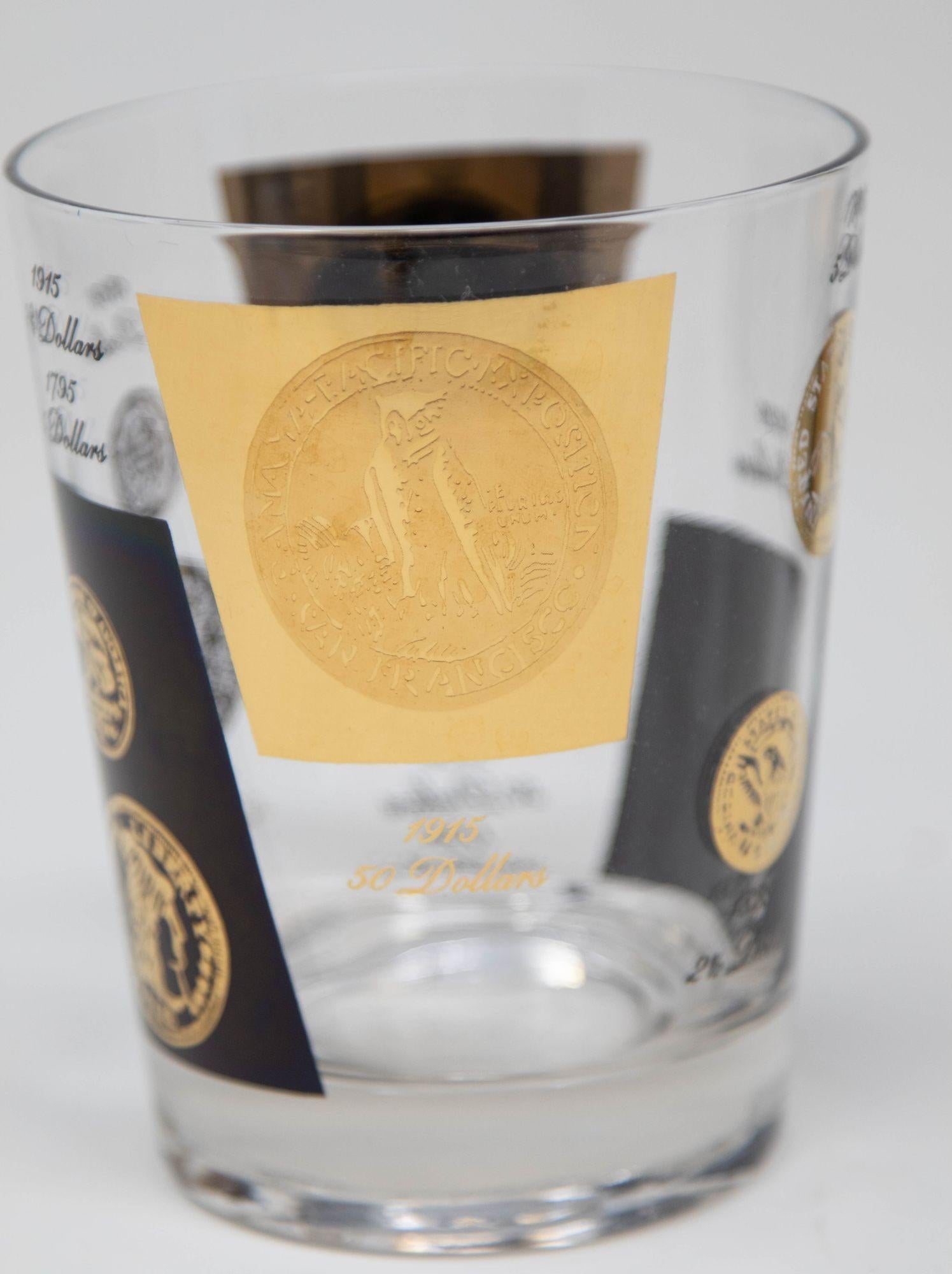 Americano Set di 4 bicchieri da bar Double Old Fashioned Gold and Black Coin di CERA 1960s in vendita