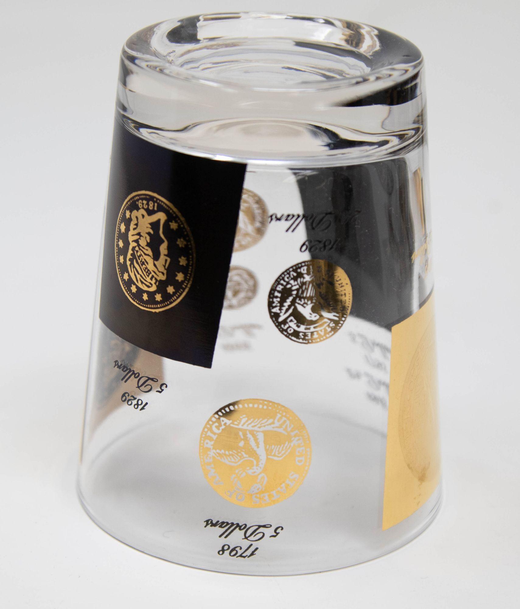 Set di 4 bicchieri da bar Double Old Fashioned Gold and Black Coin di CERA 1960s In condizioni buone in vendita a North Hollywood, CA