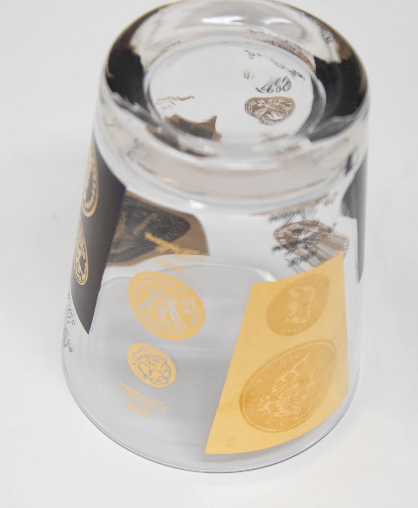 Set di 4 bicchieri da bar Double Old Fashioned Gold and Black Coin di CERA 1960s in vendita 1