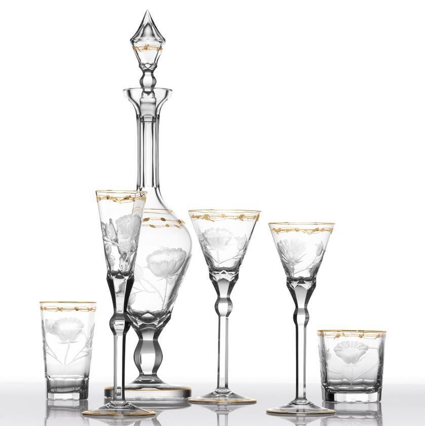 These are rare 4 glasses of hand blown crystal double old fashioned glasses made by Moser in the ever popular Art Nouveau 
