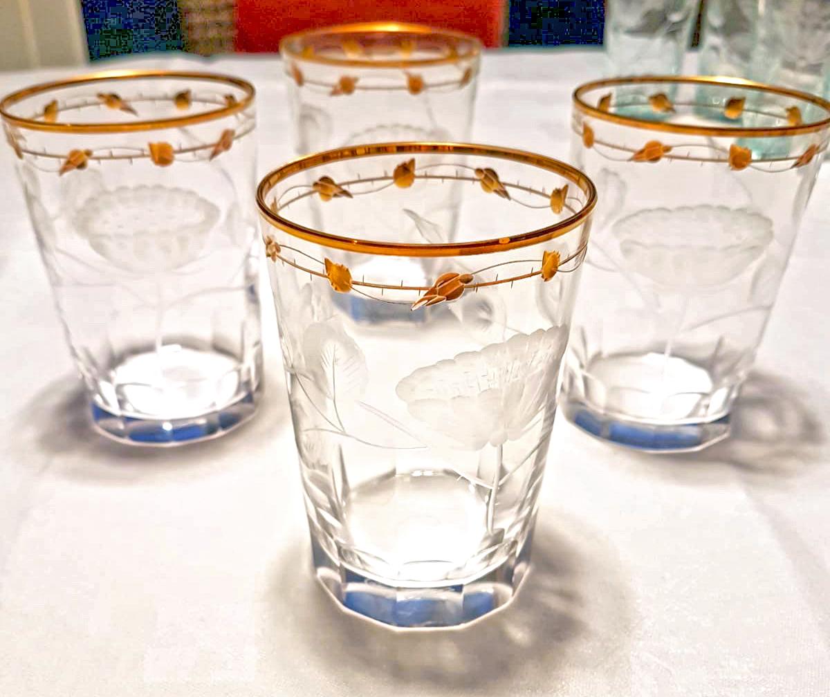 19th Century Double Old Fashioned Hand Blown, Engraved, Gilded Glasses 'Paula' by Moser