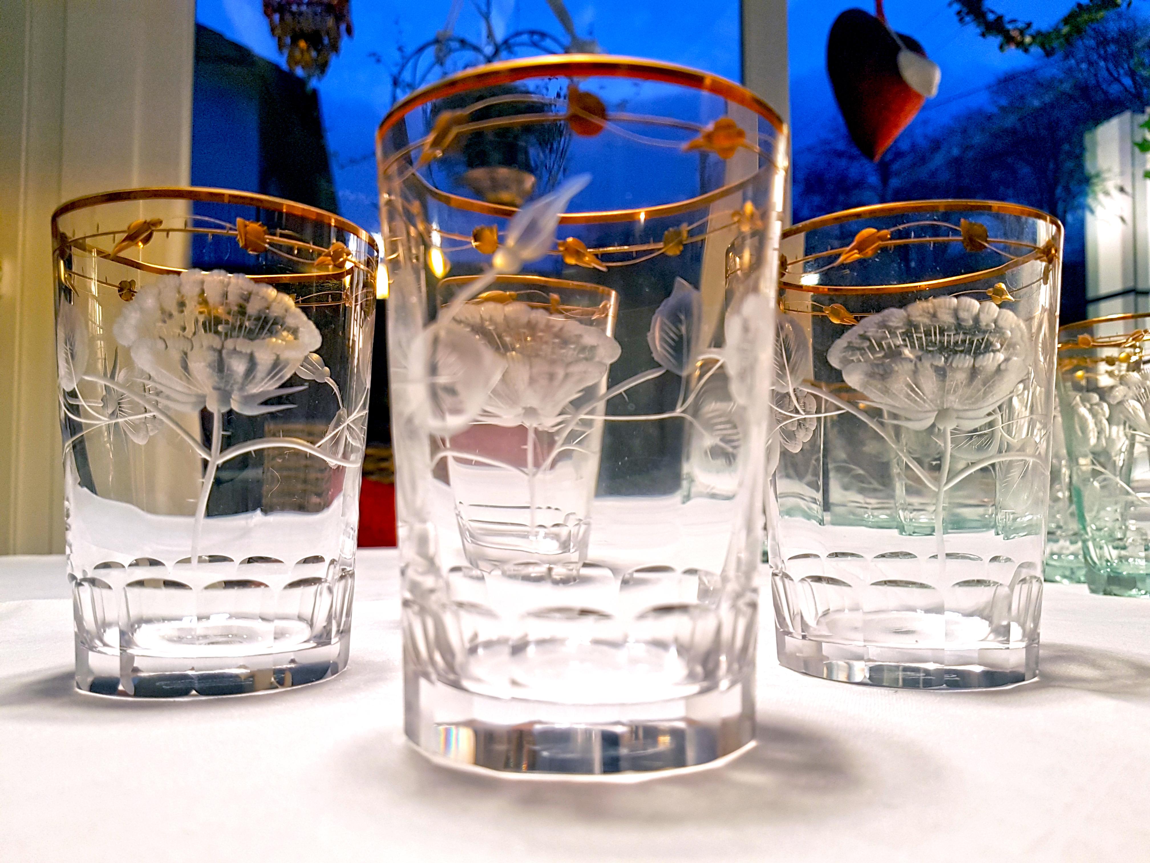 Crystal Double Old Fashioned Hand Blown, Engraved, Gilded Glasses 'Paula' by Moser
