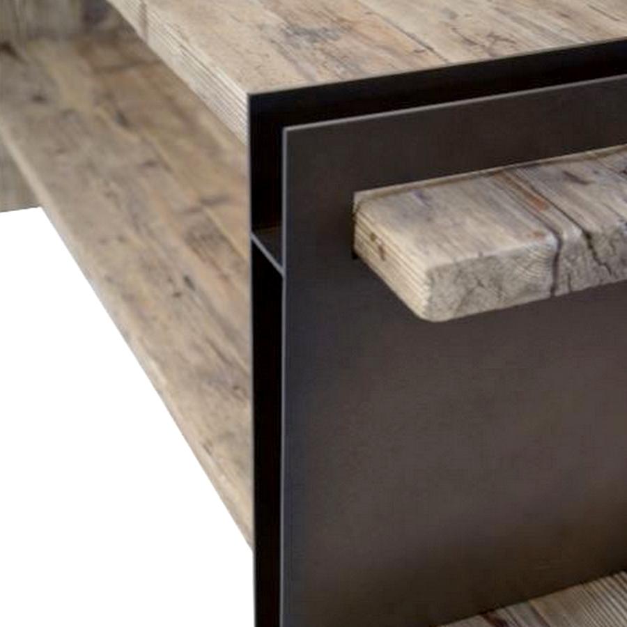 Großer Schreibtisch/Konsole aus Altholz und Eisen mit Doppelregalen, hergestellt in Italien (Moderne) im Angebot