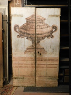 Double old interior door, richly painted with large central cup, Florence Italy
