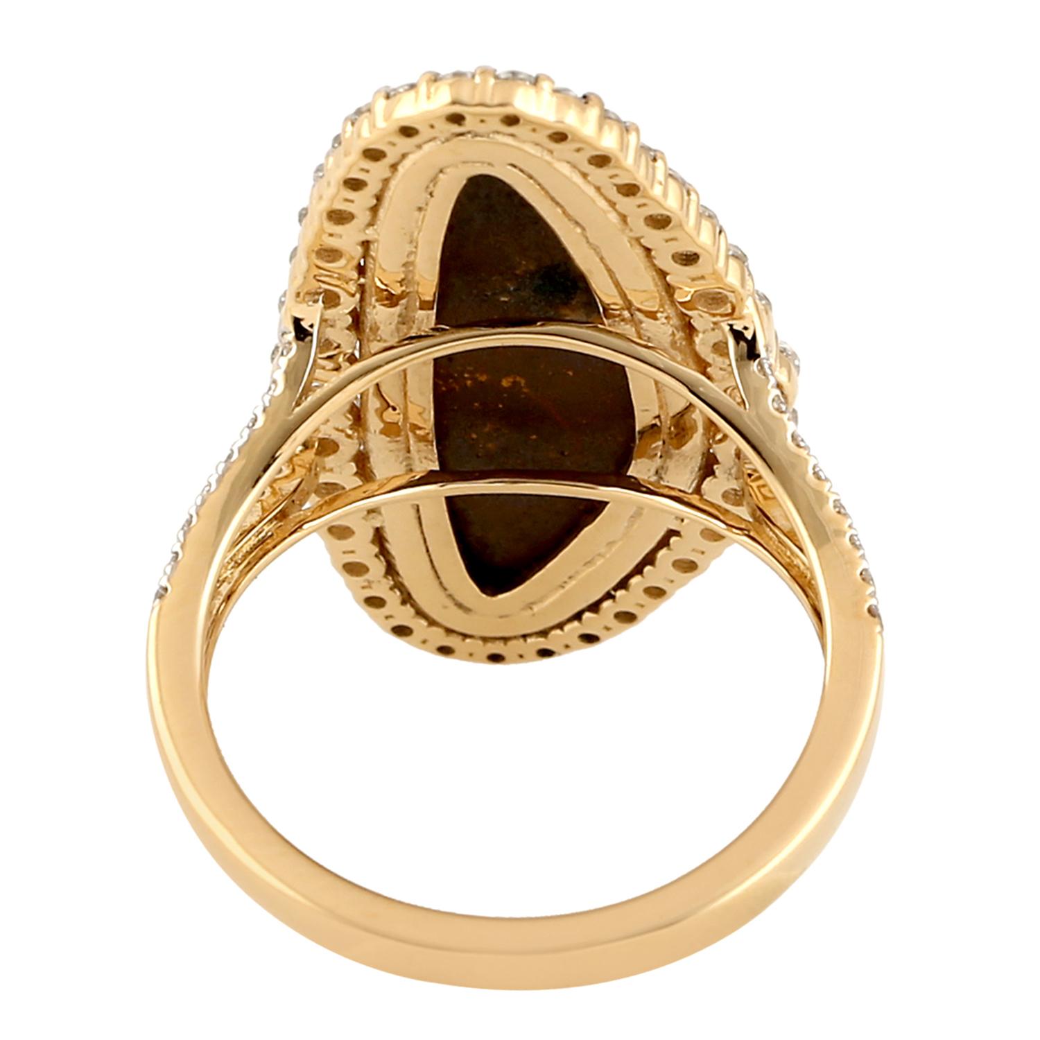 Taille mixte Bague cocktail en or jaune 18 carats avec double opale, saphir bleu et diamants en vente