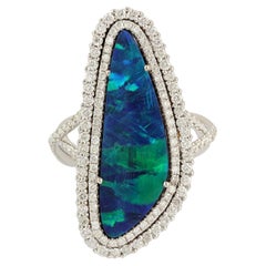 Double opal Cocktail Ring With Diamonds Made In 18k White Gold
