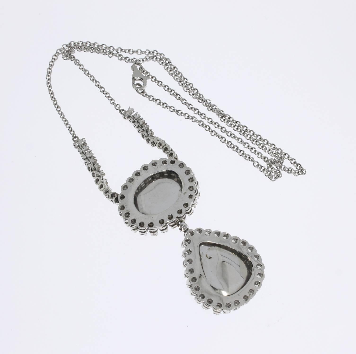 Women's Double Opal Diamond White Gold Chain Pendant For Sale