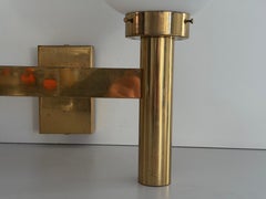 Double Opal Glass & Heavy Brass Large Minimalist Cinema Sconce, 1960s, Germany