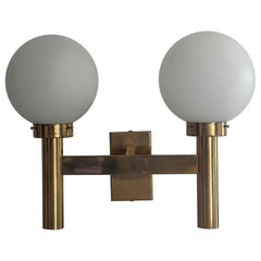 Double Opal Glass & Heavy Brass Large Minimalist Cinema Sconce, 1960s, Germany