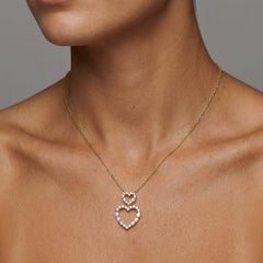 Double Open Heart 14K (or 18k upon request) Yellow Gold Diamond Pendant Necklace